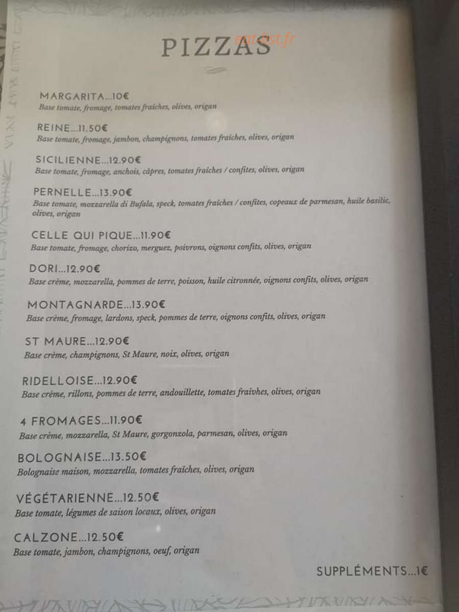 Restaurant Pernelle — carte page 1