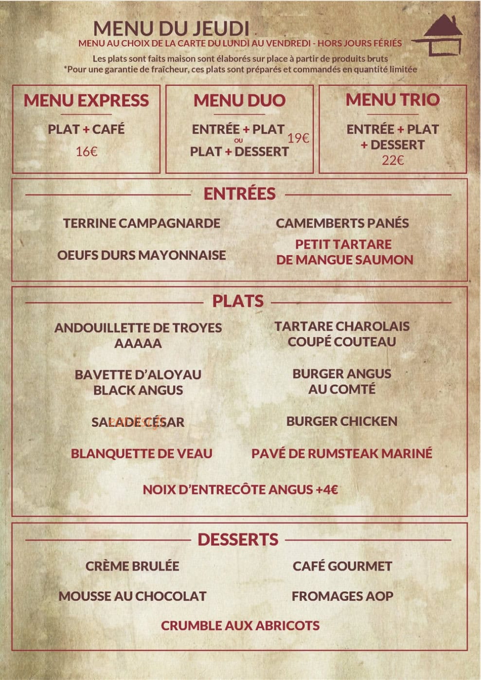Bistrot Tourangeau — carte page 1