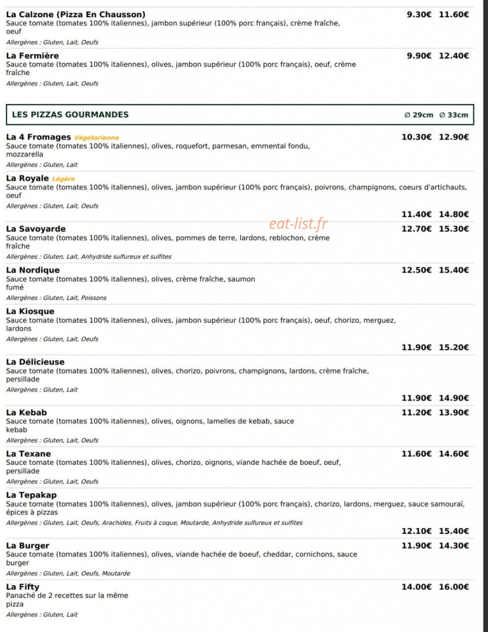 Le Kiosque à Pizzas — carte page 2