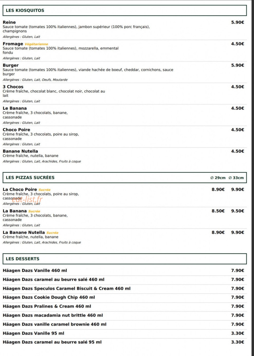 Le Kiosque à Pizzas — carte page 4