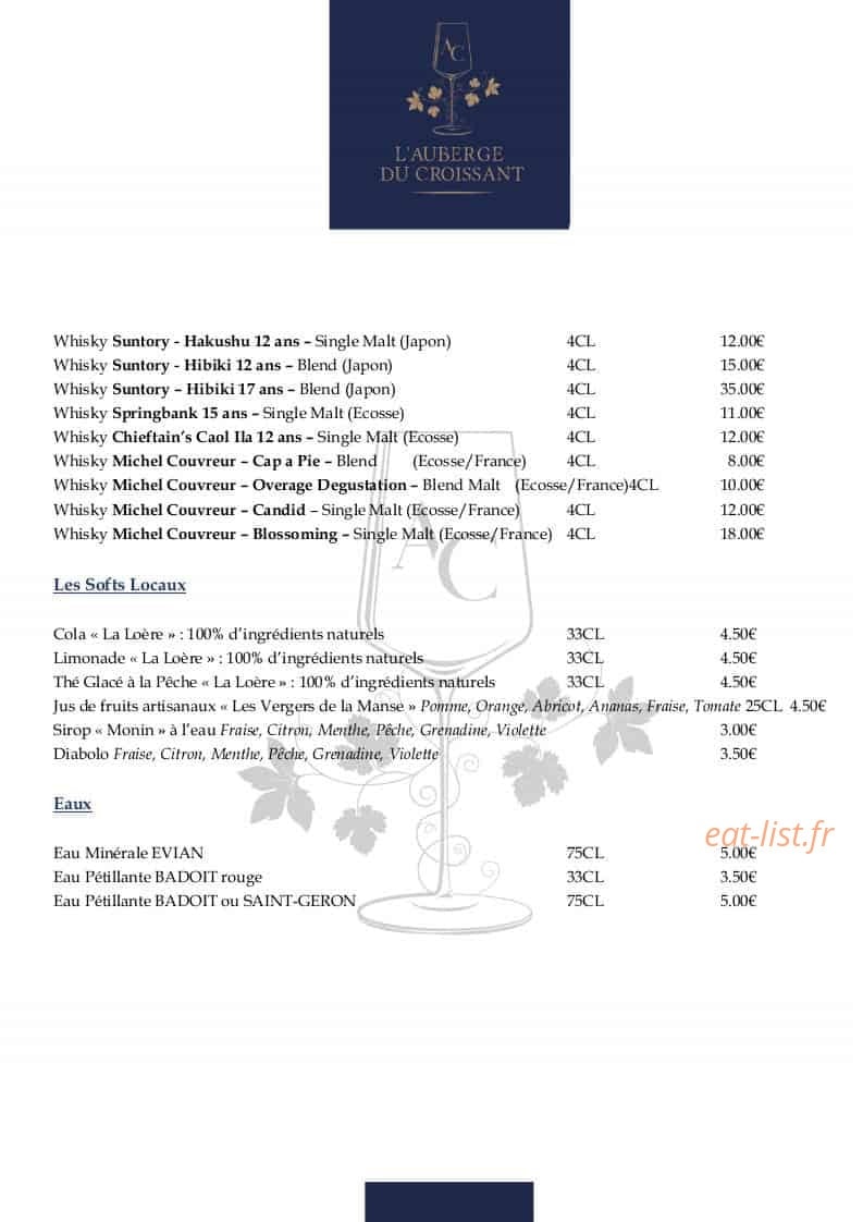 L'auberge du Croissant — carte page 2