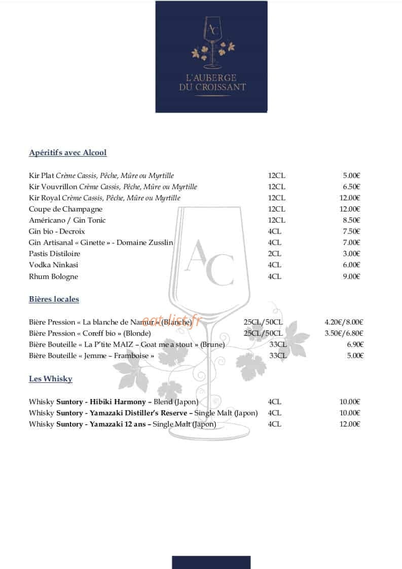 L'auberge du Croissant — carte page 1