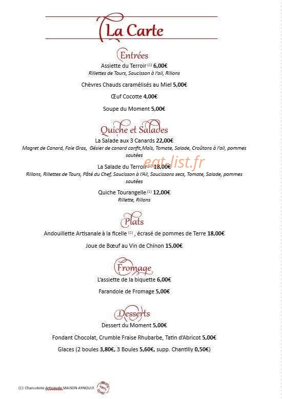 Auberge De Crissay — carte page 1