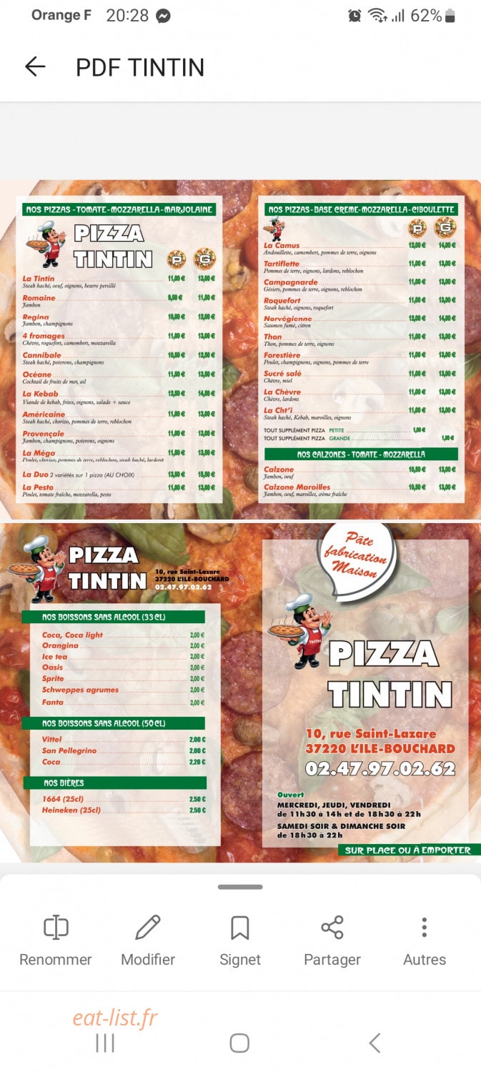 Pizza tintin — carte page 2