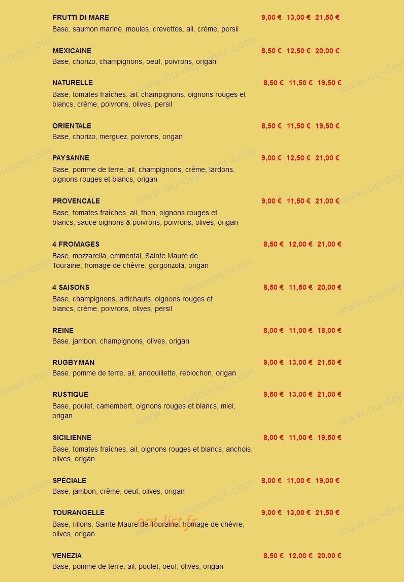 Bella Pizza — carte page 2