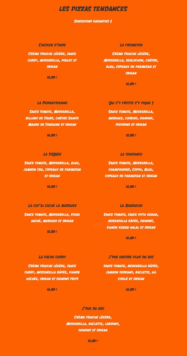 Les Toqués Pizzeria — carte page 2