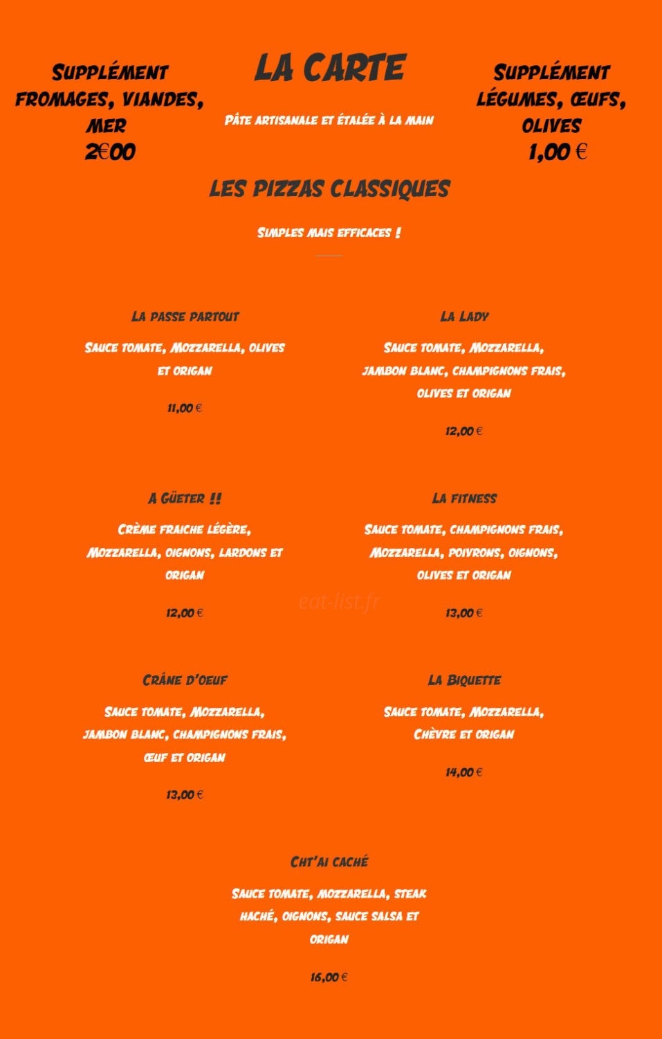 Les Toqués Pizzeria — carte page 1
