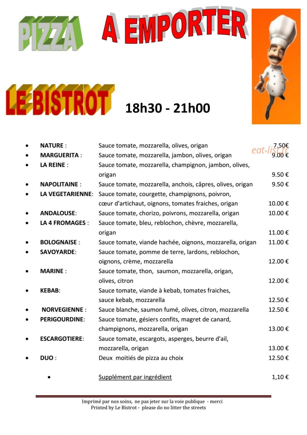 Le bistrot — carte page 1