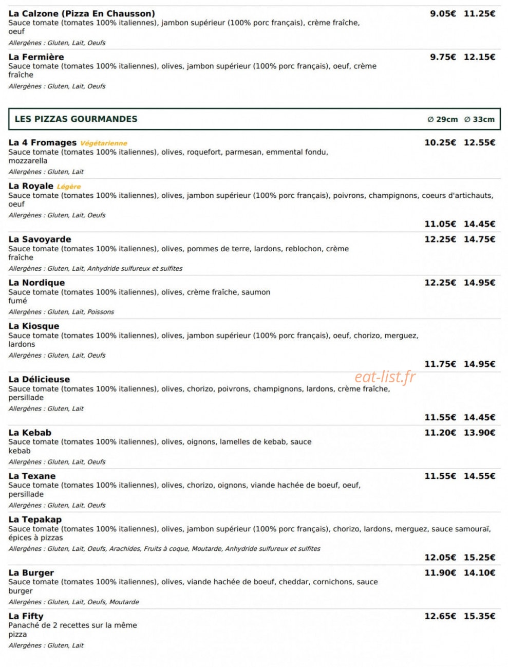 Le Kiosque à Pizzas — carte page 2