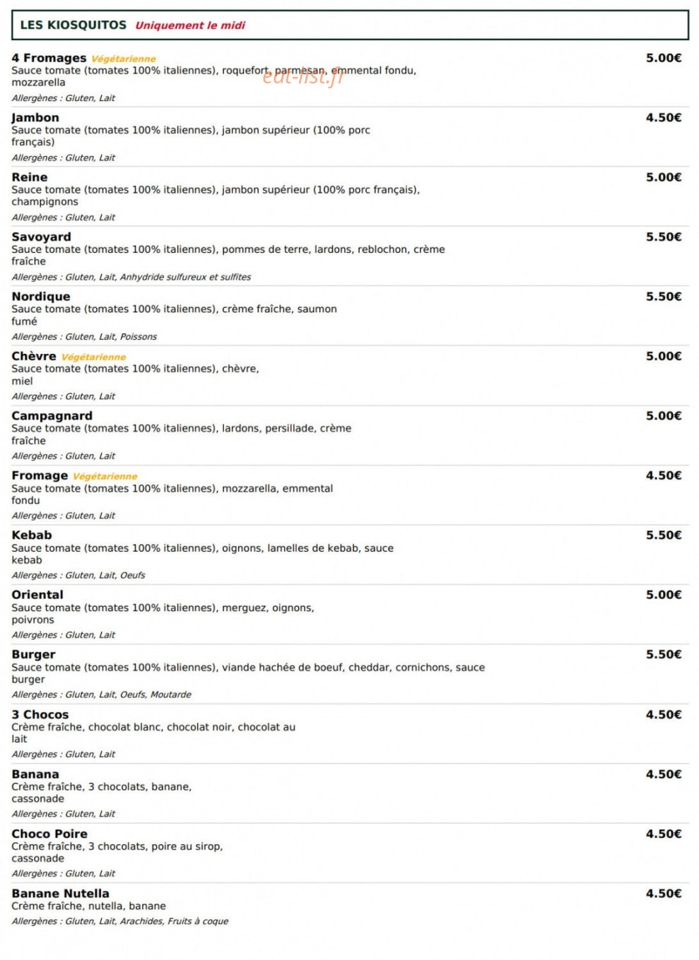 Le Kiosque à Pizzas — carte page 4