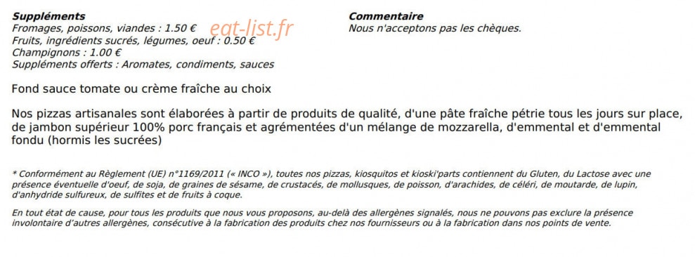 Le Kiosque à Pizzas — carte page 6