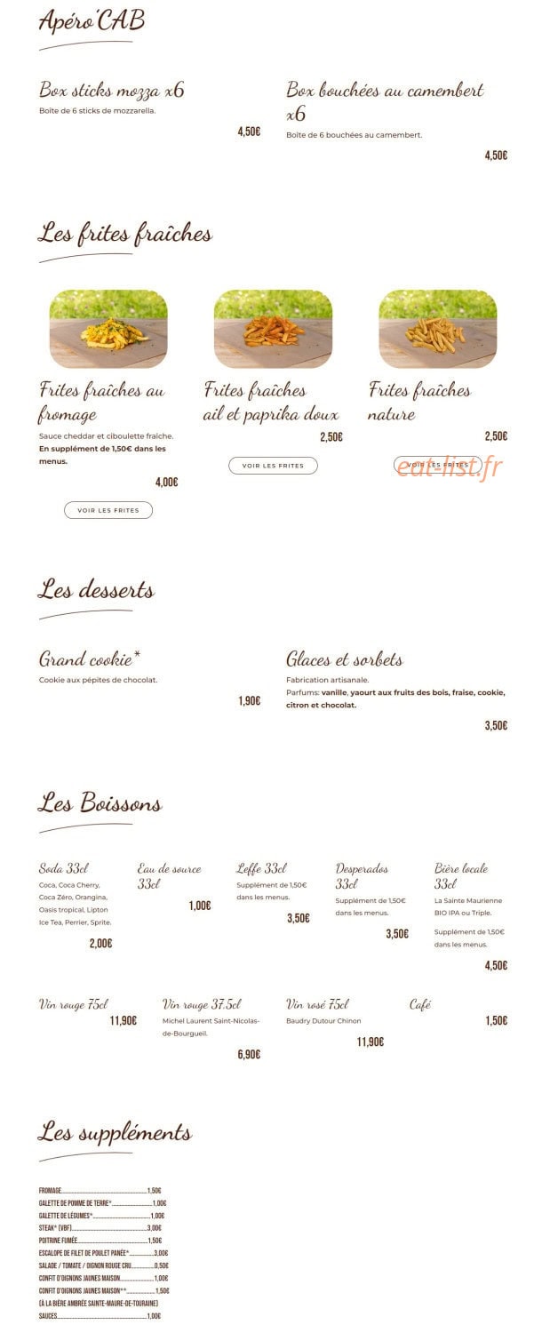 La Cabane à Burger — carte page 3