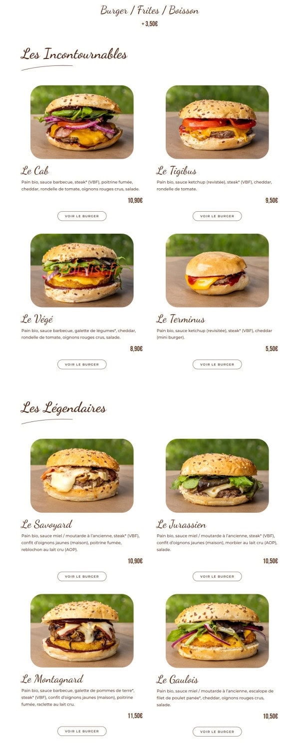 La Cabane à Burger — carte page 1