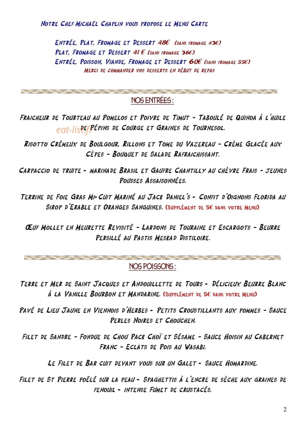 Le Moulin Fleuri — carte page 2
