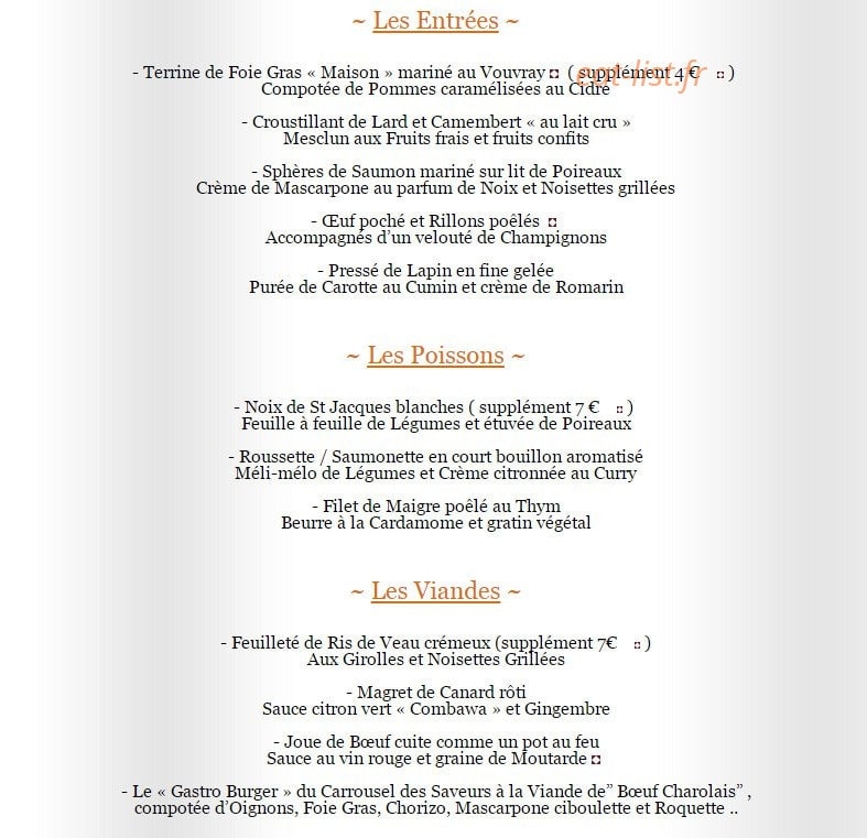 Au Carrousel des Saveurs — carte page 1