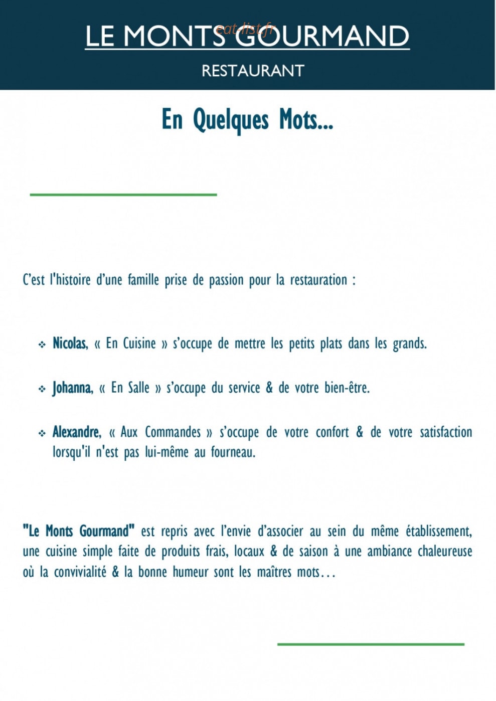 Le Monts Gourmand — carte page 1