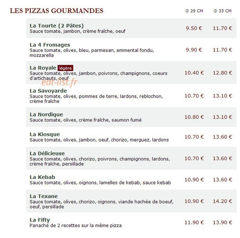 Le Kiosque à Pizzas — carte page 2