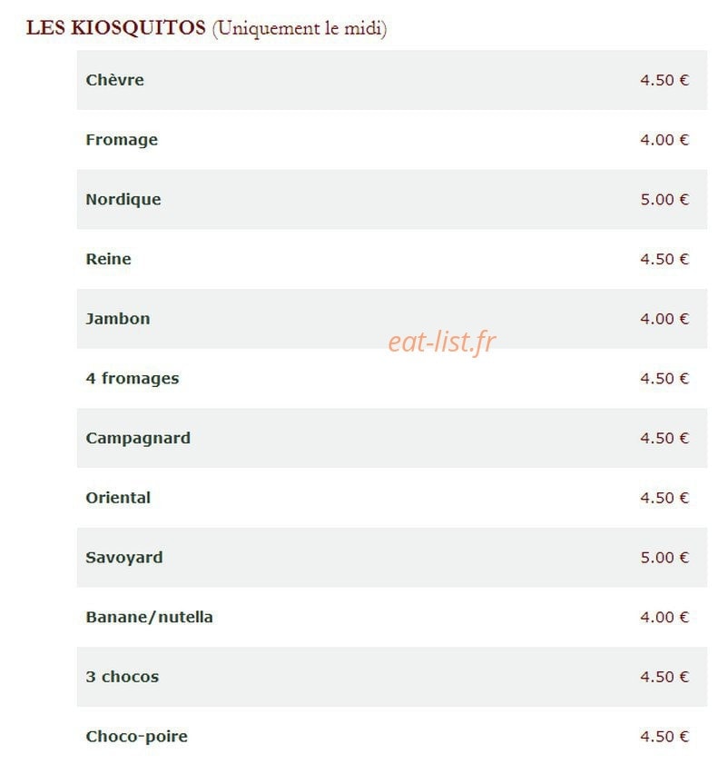 Le Kiosque à Pizzas — carte page 4