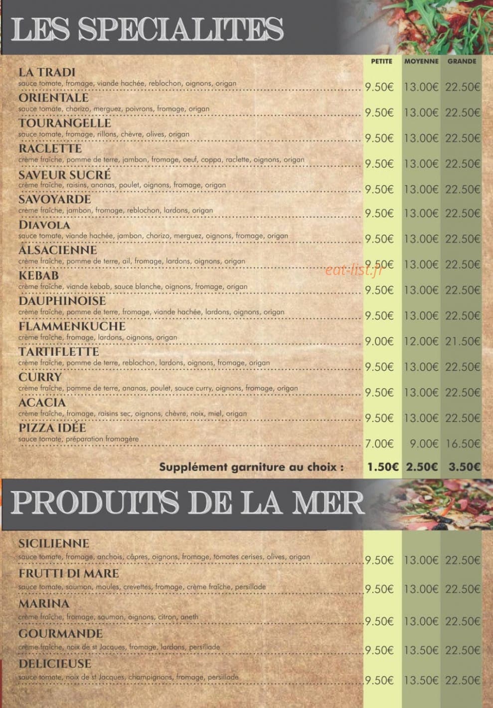 Tradi Pizza — carte page 1