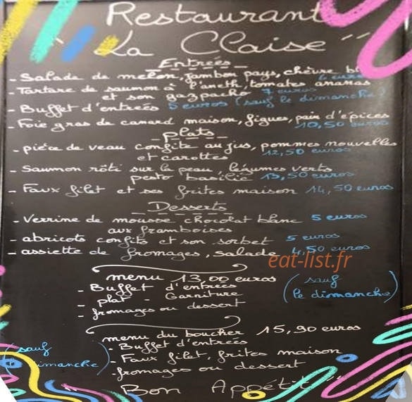 Restaurant La Claise — carte page 1