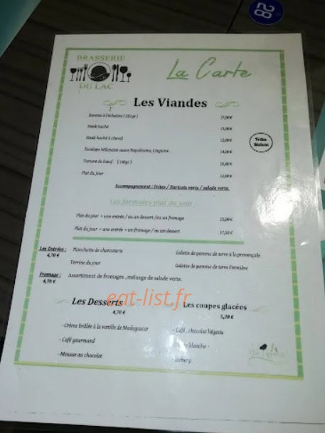 Brasserie Du Lac — carte page 1