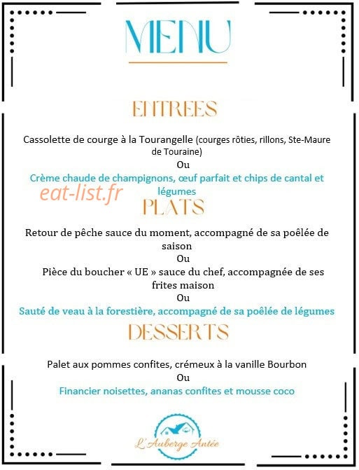 L' Auberge Antée — carte page 1