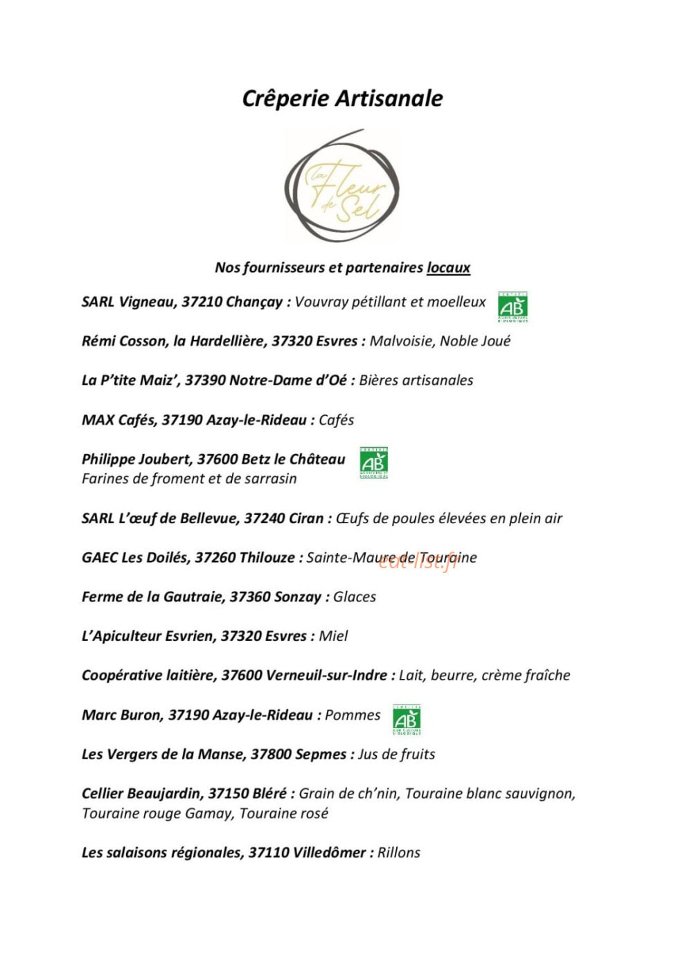 La Fleur de Sel — carte page 1