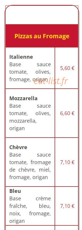 Mille et une pizzas — carte page 1