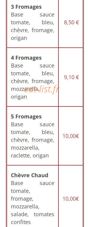 Mille et une pizzas — carte page 2