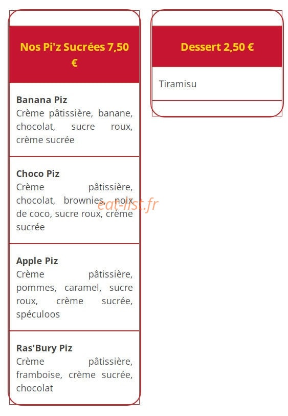 Mille et une pizzas — carte page 15