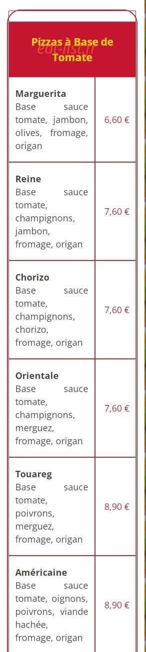 Mille et une pizzas — carte page 10