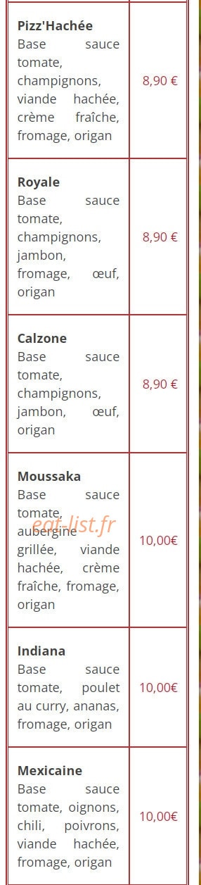 Mille et une pizzas — carte page 11