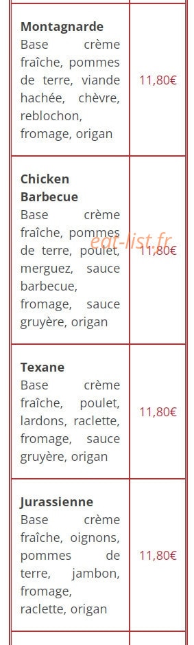 Mille et une pizzas — carte page 8