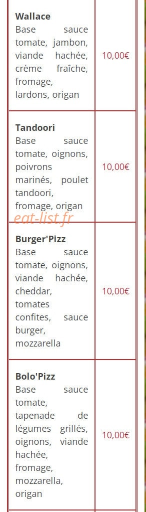Mille et une pizzas — carte page 12