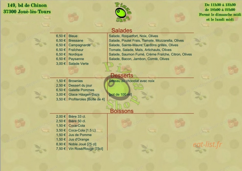 Pizza shop — carte page 2