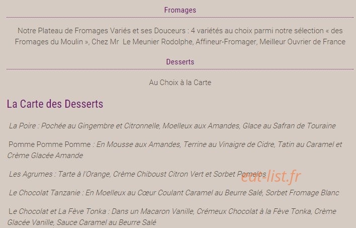 Restaurant de la Liodière — carte page 2