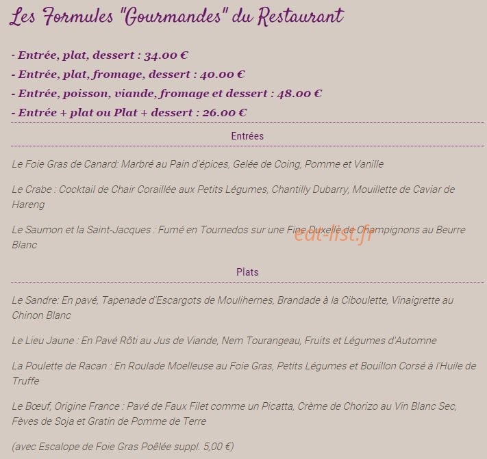 Restaurant de la Liodière — carte page 1