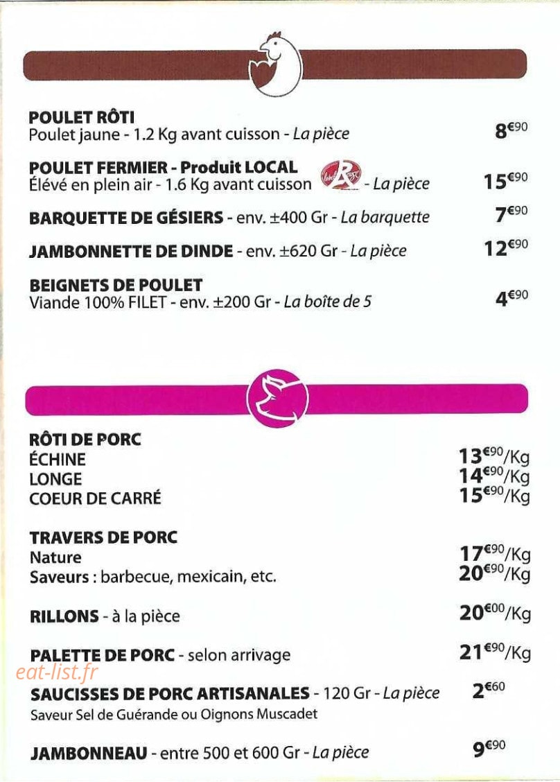 Au Poulet Doré — carte page 2