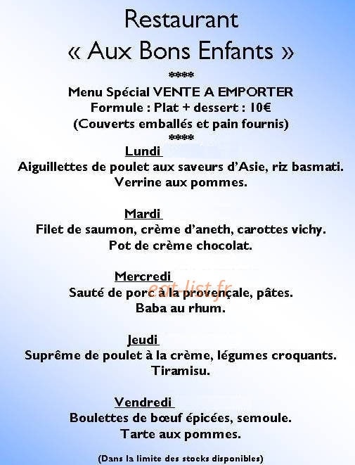 Aux Bons Enfants — carte page 1