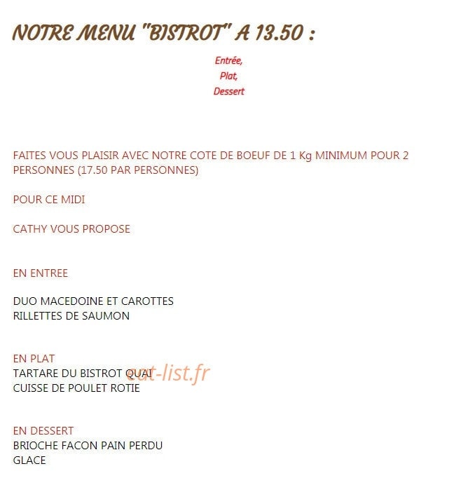 O Bistrot Quai — carte page 1