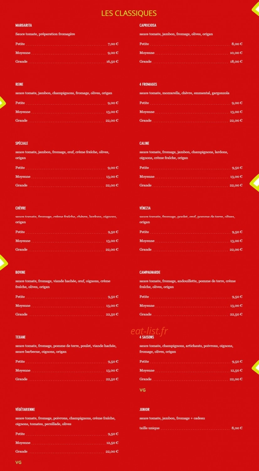 Tradi Pizza — carte page 1