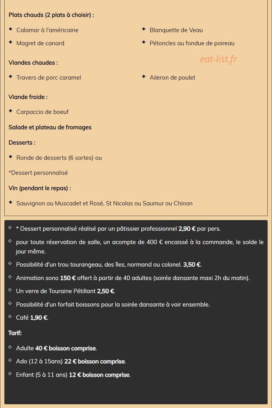 Carte et menu de Auberge de l'escotais à Saint Paterne Racan — Le buffet froid page 4