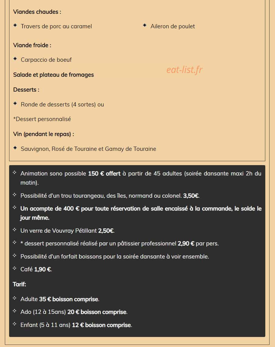 Carte et menu de Auberge de l'escotais à Saint Paterne Racan — Le buffet froid page 2