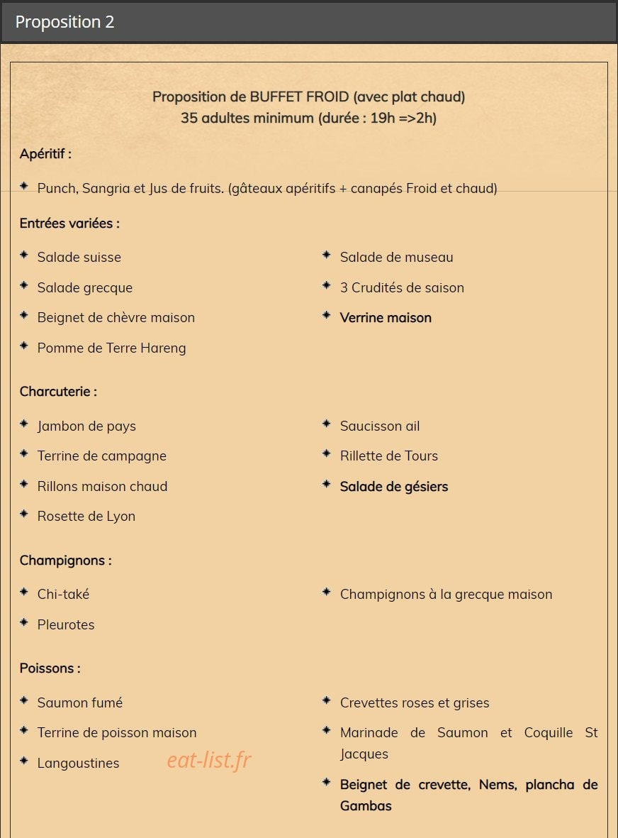 Carte et menu de Auberge de l'escotais à Saint Paterne Racan — Le buffet froid page 3