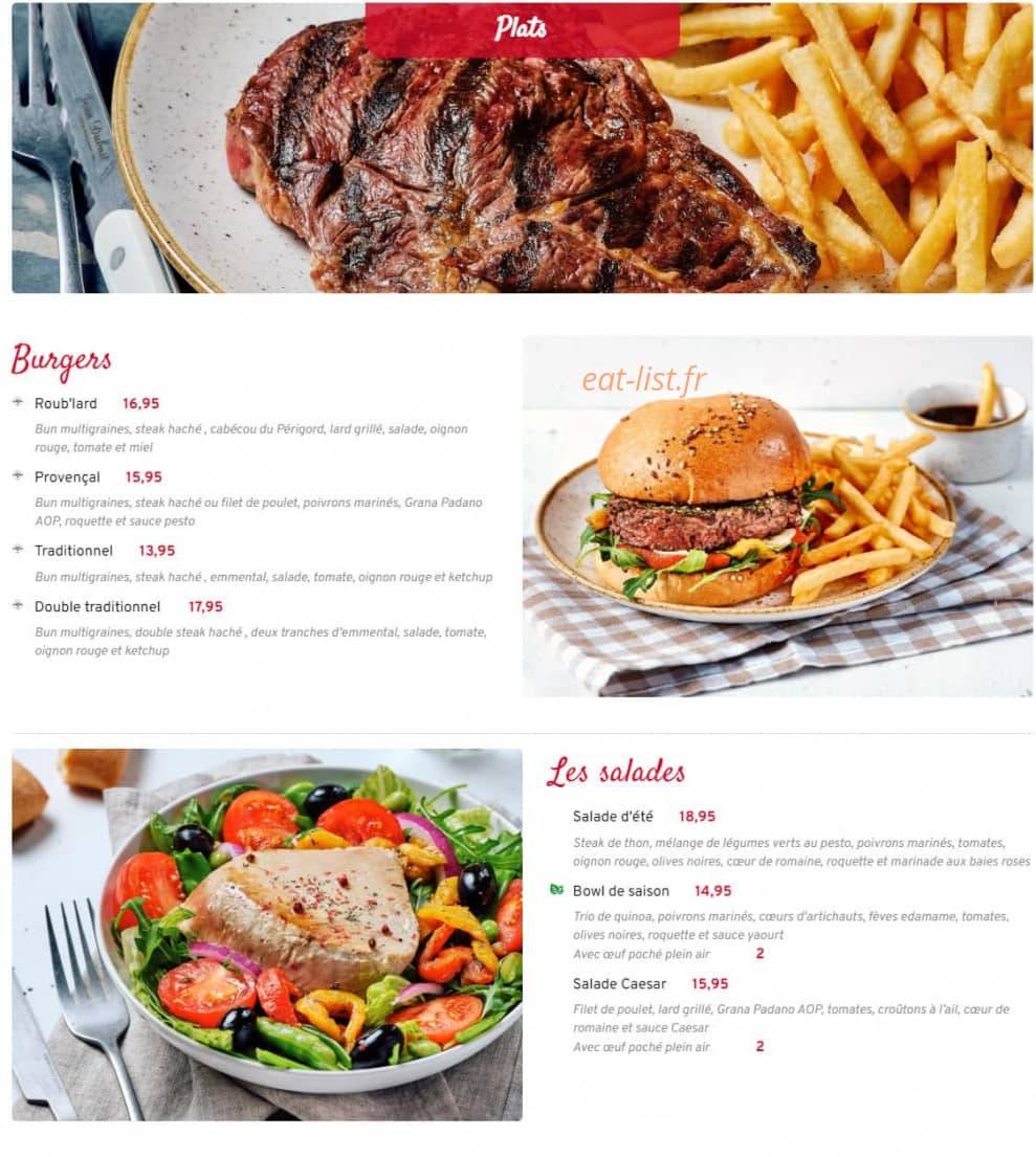 Carte et menu de Courtepaille à Monnaie — Les burgers, salades
