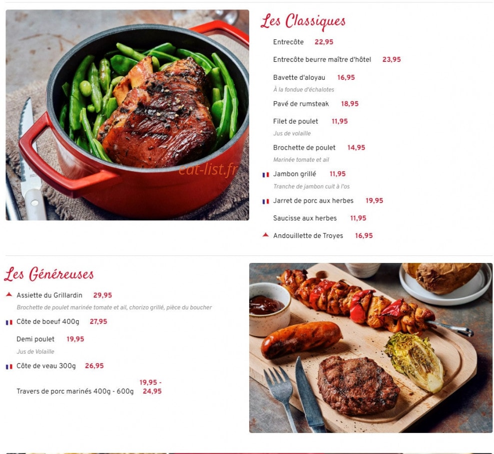 Carte et menu de Courtepaille à Monnaie — Les classiques, généreuses