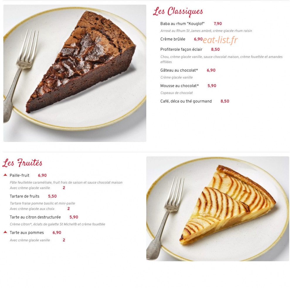 Carte et menu de Courtepaille à Monnaie — Les desserts classiques, fruités