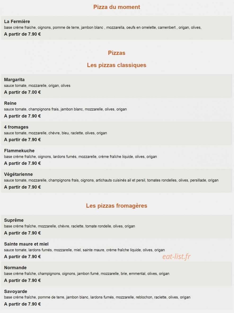 L'Atelier des Pizzas — carte page 1