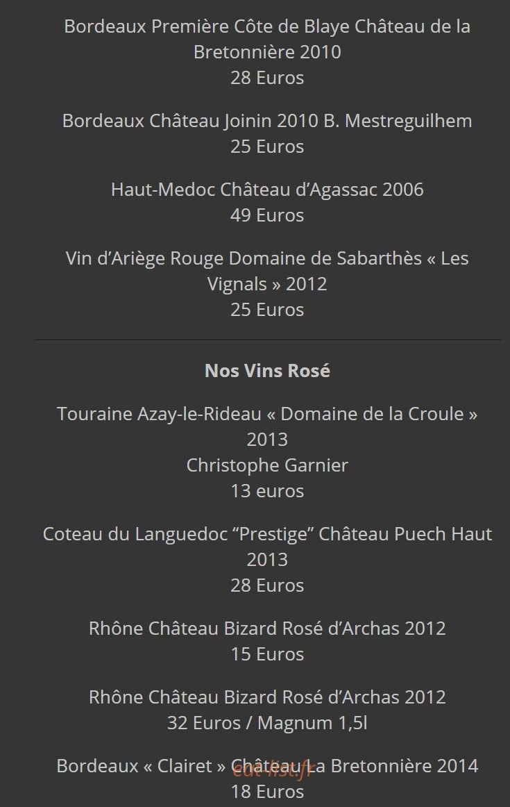 Bistrot de la Bulle — carte page 6