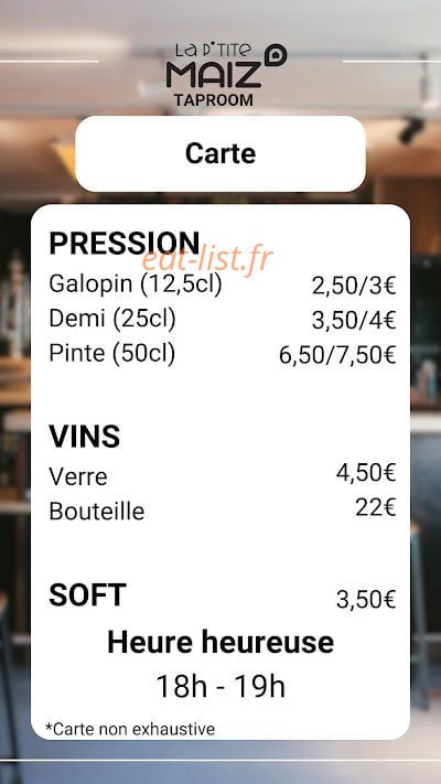 La P'tite Maiz' — carte page 1